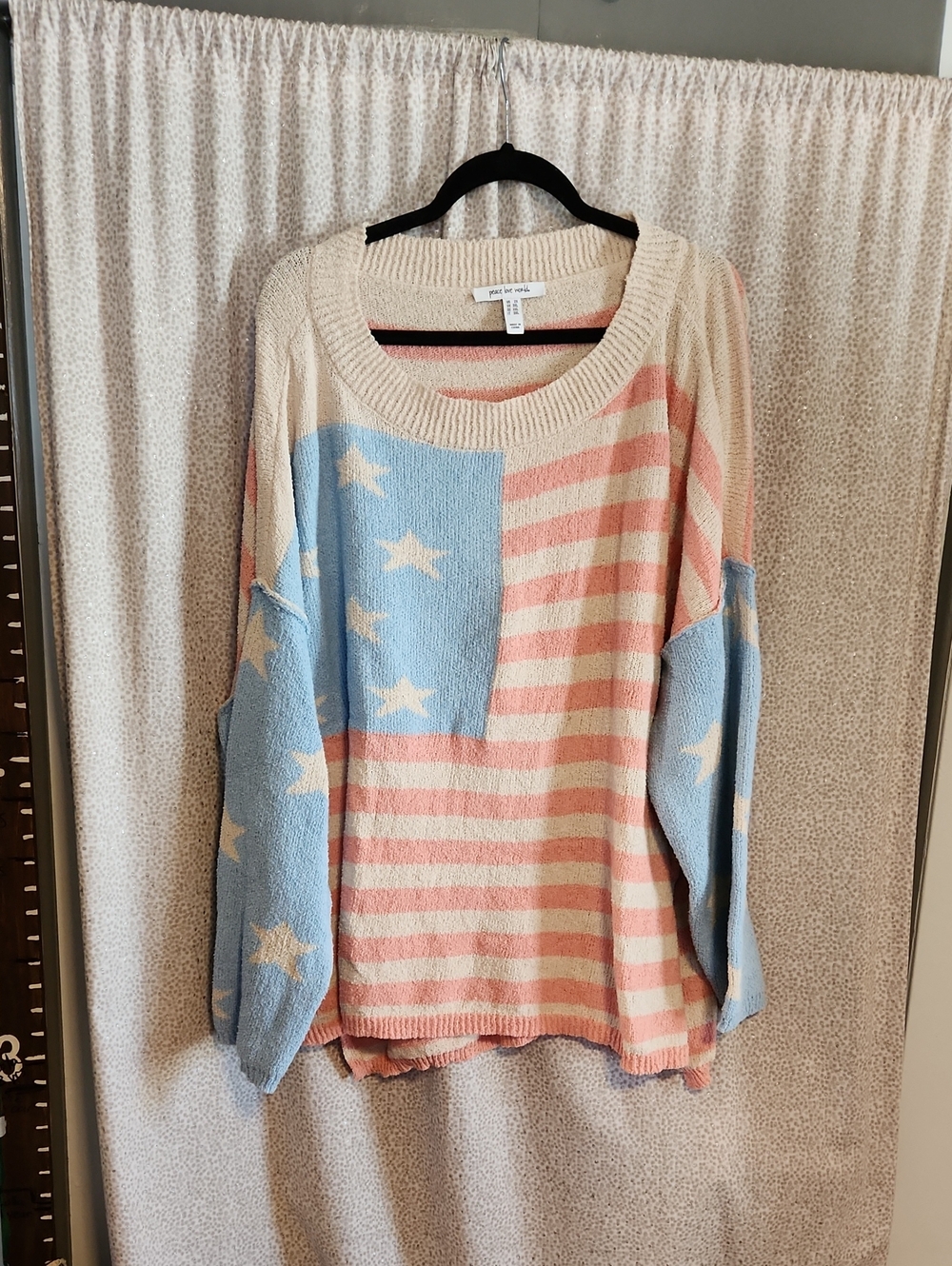 Peace Love World Pastel Star & Stripe Crew Sweater - Pink, Light Blue, Cream